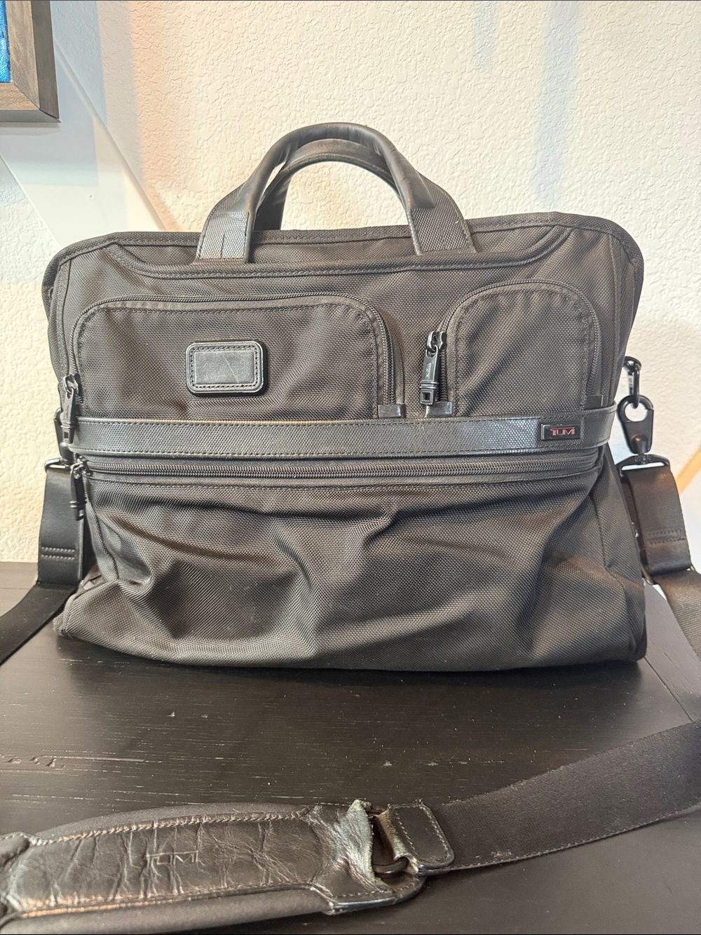 Tumi Black Nylon Laptop Briefcase with Detachable Strap